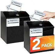 LINSIRON Metal Donation Box with Lock Suggestion Box Wall Mounted with 2 Iron Keys ballot box Cash Collection Safe Ballot Container (Black,8.4*5.8*6.9 Inch*2)