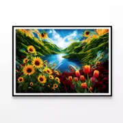 Flowers under a Sky with Clouds Print 100% Australian Made 90x60cm (Poster)