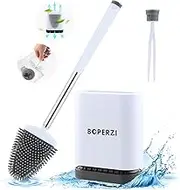 Boperzi Toilet Brush and Holder Set Wall Mounted, Anti Rust WC Silicone Bristles Toilet Bowl Cleaner Brush Kit with Tweezer and Stainless Steel Handle for Bathroom Storage Household - White1