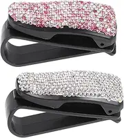 Alipis 2Pcs Visor Glasses Clips with Rhinestone Design Durable Eyeglasses Hanger for Organizing Sunglasses and Ticket Cards Stylish Auto Interior Accessories