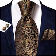 [VSOLS] Men's Blue Black Striped Tie 3.4" Tie Pocket Square Cufflinks Wedding Party Silk Tie Set (Color : SN-3379, Size : 59.06 * 3.35in)