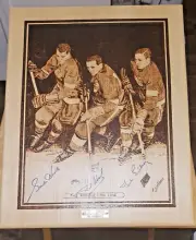 Detroit Red Wings "Production Line" Woodburning Artwork Howe -Abel-Lindsay