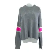 John & Jenn Varsity Stripe Gray Pink Mock Neck Pullover Sweater Top XL NEW