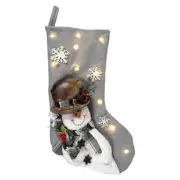 Lighted Fabric Snowman in Top Hat Snowflake Stocking