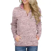 Nevenka Women Casual Long Sleeve 1/4 Zipper Sweatshirts Tunic Tops With Pockets-Pink-201988PO