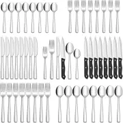 HIWARE 48-Piece Silverware Set with Steak Knives for 8, 18/8 Stainless Steel Fla