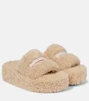 [Balenciaga] Balenciaga Logo faux shearling slides AU 8 beige