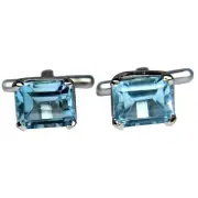 Blue Topaz Octagon Gemstone 925 Sterling Silver Men's Handmade Simple Cufflinks