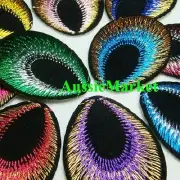 10 x peacock feather patch girls embroidered iron sew on costume dress dance new