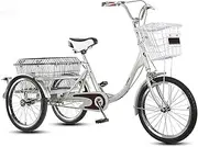 DEFGHIJ Pedal 20 Adult 3 Wheel Tricycle Adult Bicycle Cycling Pedal Bike with Basket for Outdoor Sports Shopping Adjustable (Backrest|Silver)