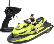 Miracland Remote Control Jet Ski with Driver, High Speed 2.4GHz RC Motorboat Water Toy Dual Propellers Motorboat Model Toy 2 Speed Levels Ship Toy with 50 Meters Control Range (Green)
