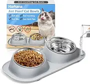 Ant Away Elevated Food and Water Bowls for Cats - Raised Stainless Steel Stand, Tilted Anti-Vomiting Design, Double Bowl Set (Grey, 16 Oz)