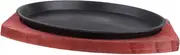 Milisten Cast Iron Sizzling Fajita Serving Plate Set Non Stick Round Griddle with Wooden Tray for Home Cooking BBQ Durable Round Design Easy to Clean Kitchen Essential