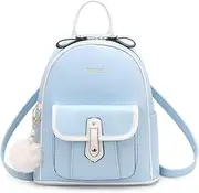 [NICOLE & DORIS] Small Backpacks for Women Cute Backpacks Handbag Girls Mini Rucksack Ladies Daypack PU Leather Backpack with Pompom, Blue, L