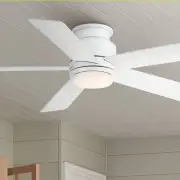 52" Modern Outdoor Hugger Ceiling Fan LED Light Remote Matte White for Exterior