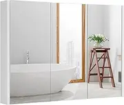 Giantex Medicine Cabinet with Mirror, Frameless Bathroom Wall Mounted Mirror Cabinet with 3 Doors and Adjustable Shelves, Bathroom Mirror with Storage, Recess or Surface Mount Installation