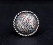 10PC Rose Flower 1-3/8" Antique Nickel Rope Edge LeatherCraft Conchos Button set
