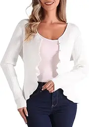 [Allegra K] Women's Long Sleeve Bolero Stretchy Ruffle V-Neck Pullover Cardigan with Button Placket