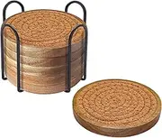 Eykao 6 Pack Coasters for Drinks Absorbent, 4.3 inches Cork Coasters for Coffee Tables, Wooden Drink Coasters for Table Protection, Cute Coasters for Kitchen, Farmhouse, Bar, and Office (Dark Brown)