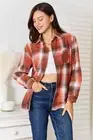 Double Take Plaid Collared Neck Long Sleeve Shirt