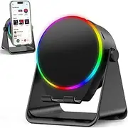 4-in-1 360° Rotating Bluetooth Speaker Stand, Cell Phone Stand with Wireless Bluetooth Induction Speaker, Anti-Slip Base Hd Surround Sound,with Mood Lights, Cool Tech for Bedroom Use (Black)