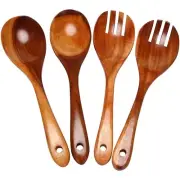 Wooden Salad Servers Set of 4 Serving Cutlery Spoon Fork Wooden Salad Spoon1377