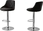 Diamond Style Paddled Leather Barstools - Pack of 2 - Stylish Design - Stable and Sturdy - Comfortable Seating - Adjustable Height from 84-105 cm - Max Weight Capacity - 150 kg (Black)