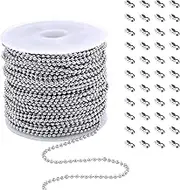 Stainless Steel Ball Bead Chain [2.0mm/50Feet] Chains Spool with 30 PCS Connectors for Jewelry Making