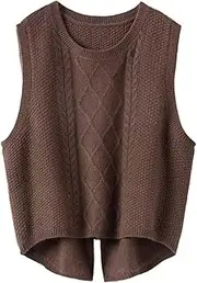 [Generic] Women's Vintage Sweater Vest Argyle Plaid Cable Knit Sleeveless Wool Sweaters Solid Casual Crewneck Pullover Preppy Tops
