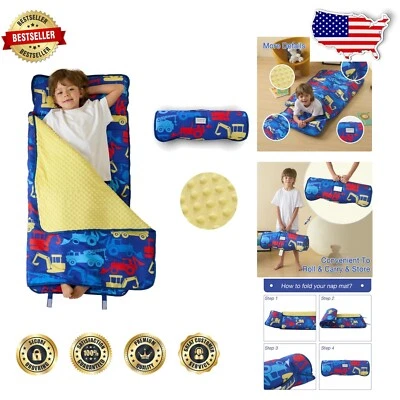 Deluxe Toddler Nap Mat with Removable Pillow & Minky Blanket - Excavator Design