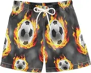 [RPLIFE] Boys Swim Trunks, Anti-Chafe Swim Trunks Boys 2 T, Cool Soccer Balls Fire Gray