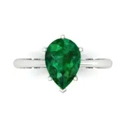 2.50 ct Pear Cut Emerald Stone Wedding Promise Engagement Ring 14k White Gold