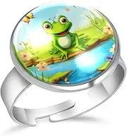 [FVQL] Ring for Women Girls, funny frog cartoon, 0.67inch/1.7cm, Glass, glass