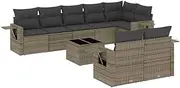 vidaXL 9-Piece Grey Poly Rattan Modular Garden Sofa Set - Outdoor Furniture with Cushions, Storage, and Foldable Side Table for Patio/Backyard