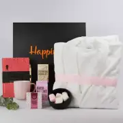 Hot Chocolate Luxury Gift Hamper. White Robe Gift Basket For, Mother'S Day, Birt