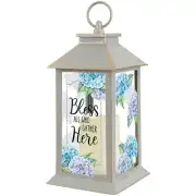 13"H "Bless All" Lantern with LED Flicker Flameless Candle Timer B/O 57153
