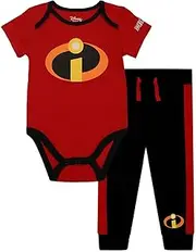 [Disney] The Incredibles Boys’ Short Sleeve Bodysuit and Jogger Set for Newborn and Infant – Red/Black