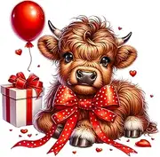 Fabric Panel 8"x8" Red Balloon Highland Cow 100% Cotton Quilting Panel Square AM1610