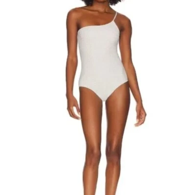 Good American 6 / 3XL 90s Hot One Shoulder One Piece Silver Shimmer Swim NEW NWT