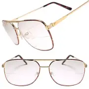 Classic Retro Old School Gold Square Bifocal Lens Reader 2.75 Reading Glasses