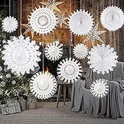 TUPARKA 12 Pcs White Paper Christmas Snowflake Decorations Paper Snowflakes Hanging Decoration Winter ChristmasDecorations,Assort Size