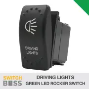Driving Lights LASER ETCHED Rocker Switch - Green LED 12v 24v Toggle On-Off