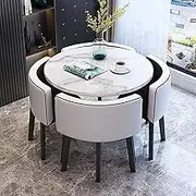 ZCSL Office Reception Room Club Table, Small Conference Table for 4, Simple Round Coffee Table and Chair Set, Space-Saving Furniture, for Home Office(Black+White)