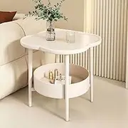 Hbluefat 2-Tier Modern End Table, Flower Shape Plastics Nightstand Bedside Table for Home, Living Room, Bedroom, Small Spaces (White)
