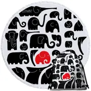 Red Spot in Black Elephants Round Beach Towel
