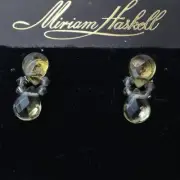Vintage Miriam Haskell Earrings Amber Color Faceted Crystal Teardrop Bead Studs