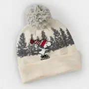 American Eagle Outfitters Snoopy Ice Skating Holiday Winter Hat Beanie Pom