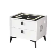 Oikiture Smart Bedside Table LED Wireless Charging 2 Drawers White