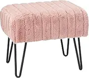 Home Soft Things Super Mink Faux Fur Pink Ottoman Bench, 19" x 13" x 17", Rose Smoke, Living Room Foot Rest Stool Entryway Makeup Bench End of Bed Bedroom Home Decor Chair for Sitting