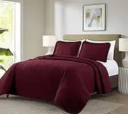 Chezmoi Collection Kingston King Size Bedspread Set, 3-Piece Burgundy Oversized Quilted Microfiber Lightweight Bedspread Coverlet (118"x106") for All Seasons